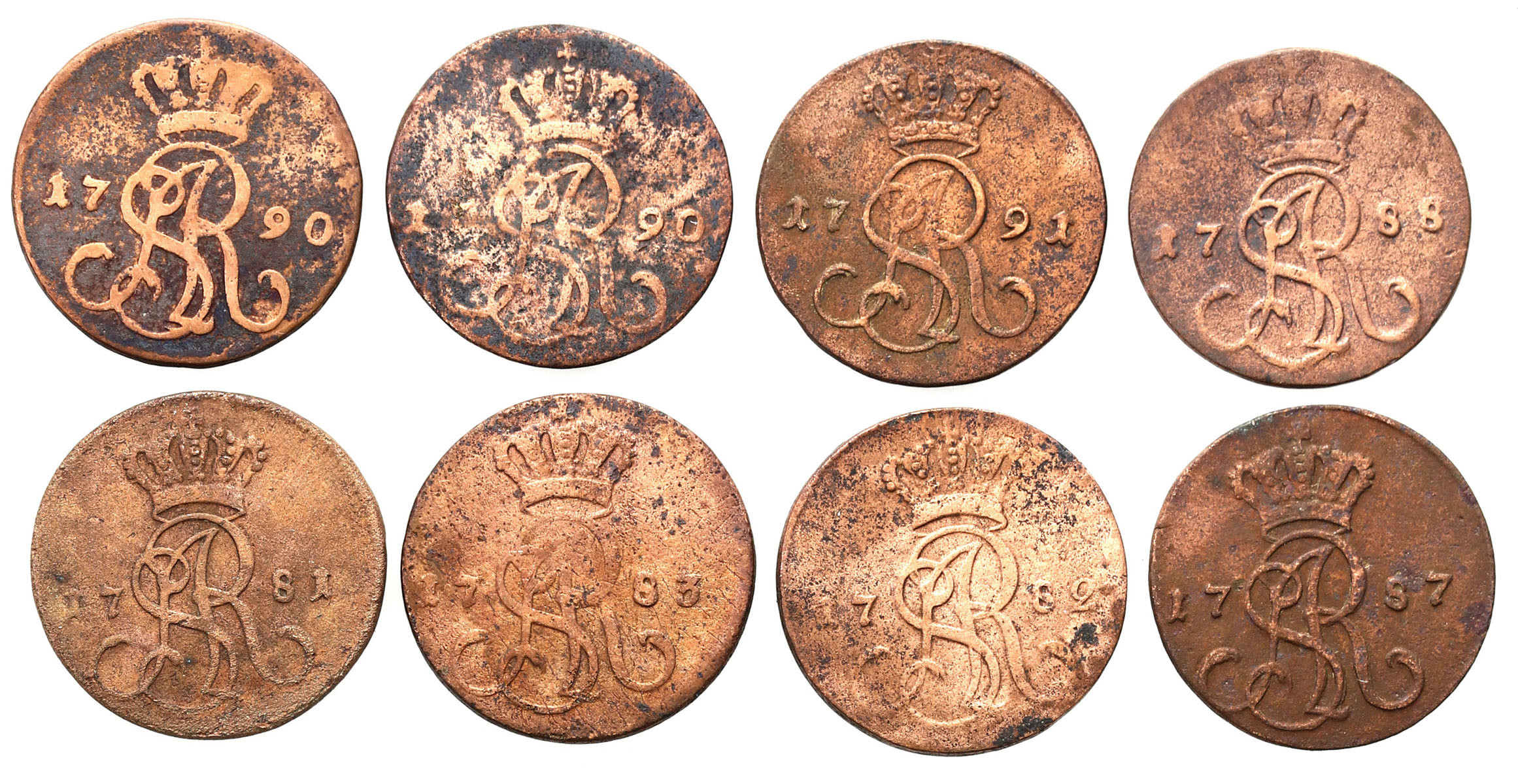 Stanisław August Poniatowski. Grosz 1781-1791, zestaw 8 monet
